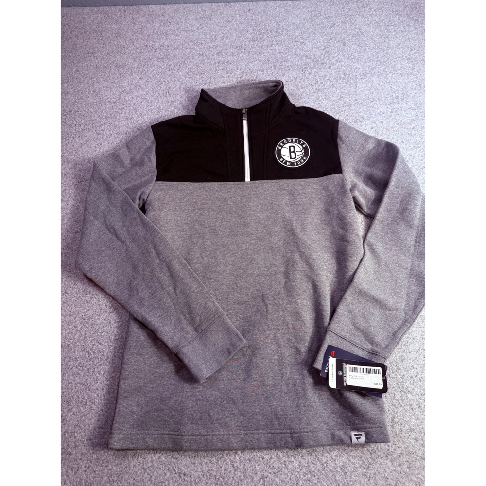Fanatics Brooklyn Nets NBA Quarter Zip Pullover Gray Black Mens Small NEW